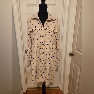 Umgee Cream Long Sleeve Dress with Black Heart Pattern